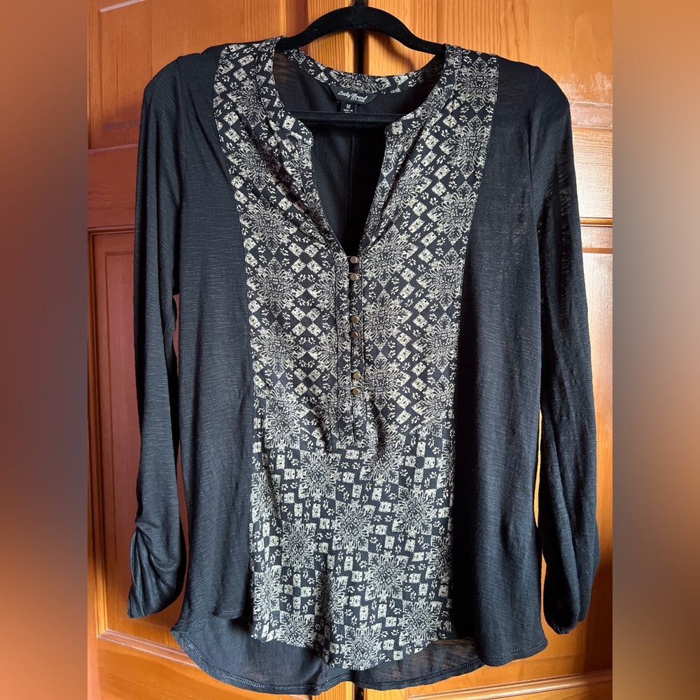 Lucky Brand Black and White Patterned Blouse